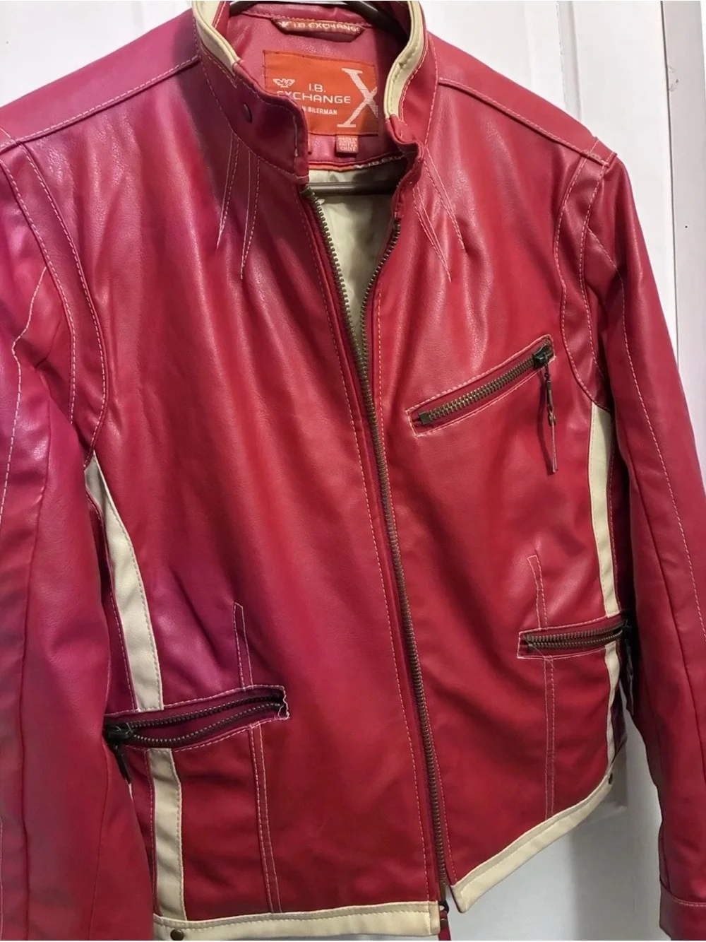 Women's Magenta Faux Leather Biker Jacket XL